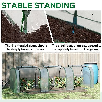 Outsunny Portable Tunneled Greenhouse with 3 Zippered Doors, PE Cover