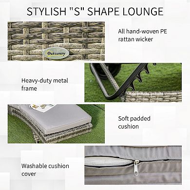 Outdoor Reclining Lounge Chair, Pe Wicker, Rolling Wheels, Patio, Grey