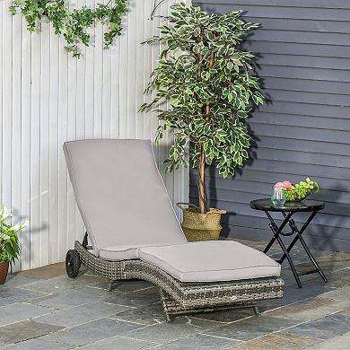 Outdoor Reclining Lounge Chair, Pe Wicker, Rolling Wheels, Patio, Grey