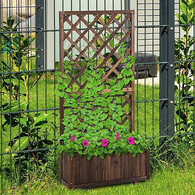 Wooden Raised Garden Bed Raised Planter Box Planter With Trellis, Brown
