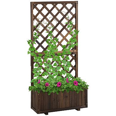 Wooden Raised Garden Bed Raised Planter Box Planter With Trellis, Brown