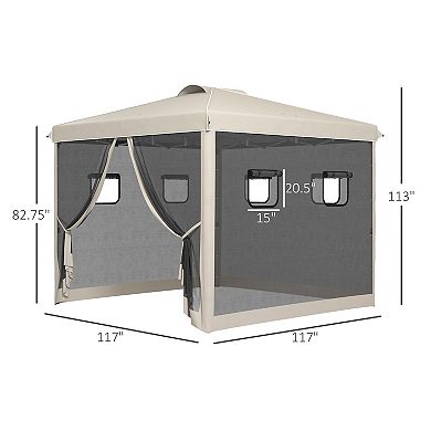 Outsunny 10' X 10' Pop Up Canopy Tent With Netting, Carry Bag And Windows