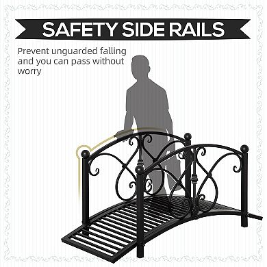 Outsunny Garden Bridge 3.3', Floral Pond Bridge with Safety Railings