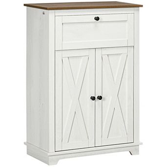 Homcom Farmhouse Storage Cabinet, Sideboard With Drawer And Doors, White