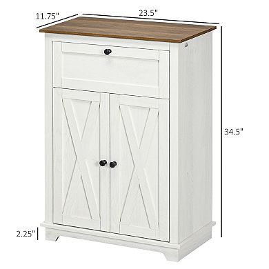 Homcom Farmhouse Storage Cabinet, Sideboard With Drawer And Doors, White
