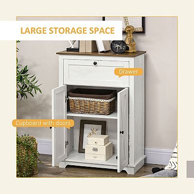 Homcom Farmhouse Storage Cabinet, Sideboard With Drawer And Doors, White