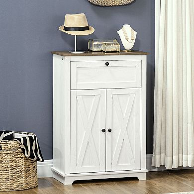 Homcom Farmhouse Storage Cabinet, Sideboard With Drawer And Doors, White