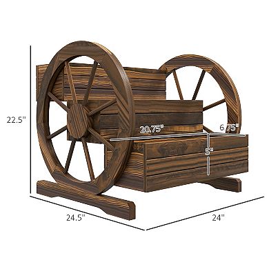 Outsunny Wooden Wagon Planter Box, Decorative 3-Tier Stair Step Garden Bed