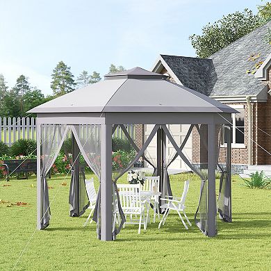 Pop Up Gazebo Double Roof Adjustable Canopy Tent W/ Mesh Sidewalls, Carrying Bag