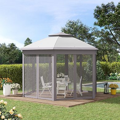 Pop Up Gazebo Double Roof Adjustable Canopy Tent W/ Mesh Sidewalls, Carrying Bag