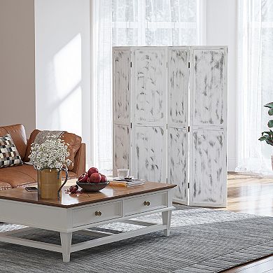 4-panel Folding Divider Room, 5.5 Ft Louvred Privacy Screen Panels, White
