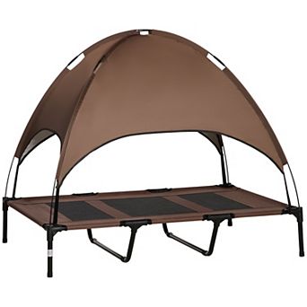 PawHut Elevated Portable Dog Cot with UV Protection Canopy Shade