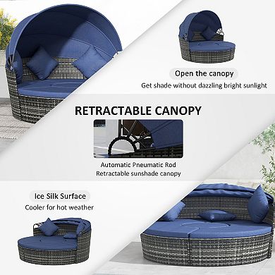 Outsunny Rattan Daybed Patio Furniture Set w/ Adjustable Canopy,