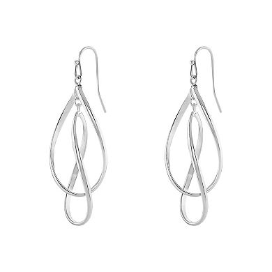 PRIMROSE Silver Tone Polished Double Twisted Teardrop Earrings