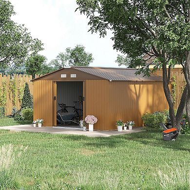 Outsunny 11ft x 13' Storage Shed Garden Tool House w/ Vents Doors