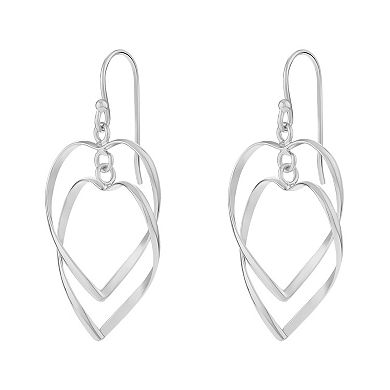 PRIMROSE Silver Tone Polished Double Heart Wire Drop Earrings