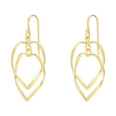 PRIMROSE Silver Tone Polished Double Heart Wire Drop Earrings