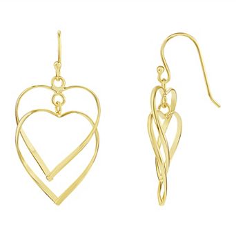 PRIMROSE Silver Tone Polished Double Heart Wire Drop Earrings