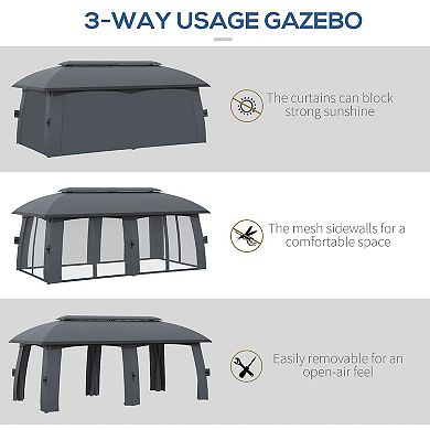 Outsunny 10' X 20' Patio Gazebo With Netting And Curtains Beige