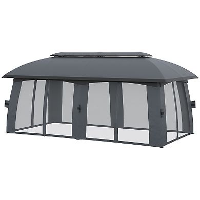 Outsunny 10' X 20' Patio Gazebo With Netting And Curtains Beige
