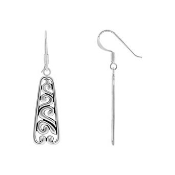 PRIMROSE Silver Tone Oxidized Filigree Drop Earrings