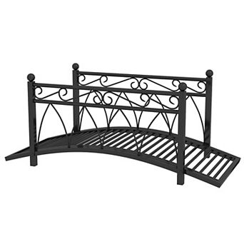 3.3' Metal Garden footbridge, Safety Railings, Spheres, Scrollwork For Pond, Stream