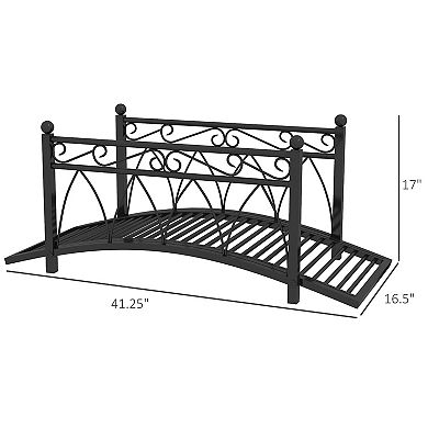3.3' Metal Garden footbridge, Safety Railings, Spheres, Scrollwork For Pond, Stream