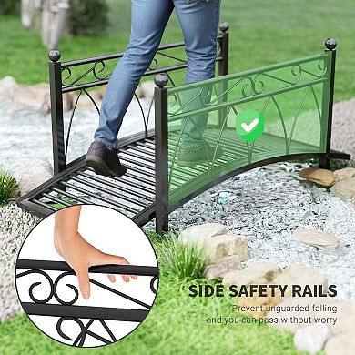 Outsunny 3.3ft Metal Arch Zen Garden Bridg with Safety Siderails