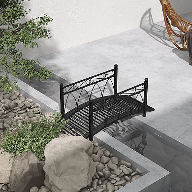 3.3' Metal Garden footbridge, Safety Railings, Spheres, Scrollwork For Pond, Stream