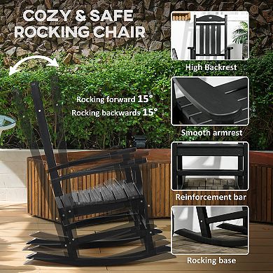 Outsunny Outdoor Rocking Chairs Hdpe Slatted Design, Porch Rocker