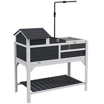 PawHut Tortoise Habitat with Adjustable Lamp Holder, Storage Shelf,