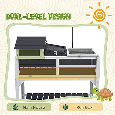 PawHut Tortoise Habitat with Adjustable Lamp Holder, Storage Shelf,
