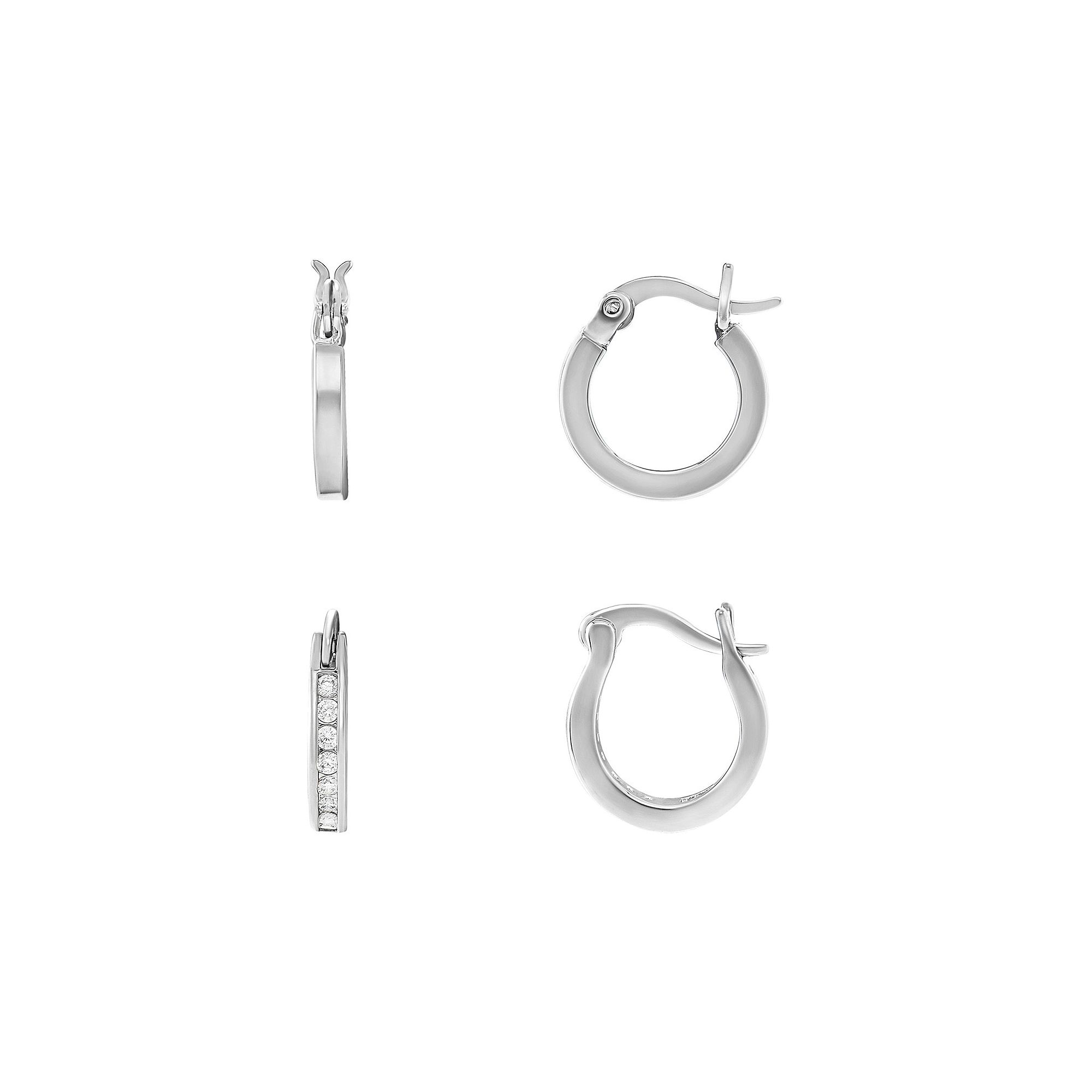 PRIMROSE Silver Tone Polished & Cubic Zirconia Hoop Earrings Set, Womens