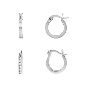 PRIMROSE Silver Tone Polished & Cubic Zirconia Hoop Earrings Set