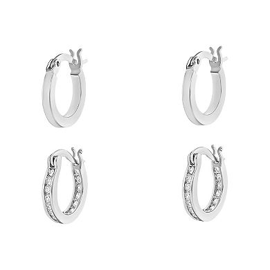PRIMROSE Silver Tone Polished & Cubic Zirconia Hoop Earrings Set