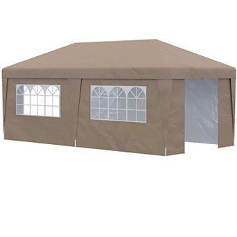 10' X 19.5'large Party Tent Pop Up Canopy With Weight Bags, Brown
