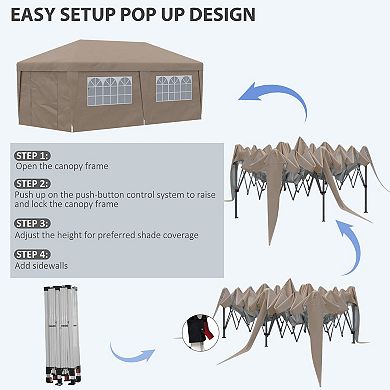 10' X 19.5'large Party Tent Pop Up Canopy With Weight Bags, Brown