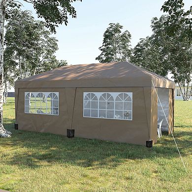 10' X 19.5'large Party Tent Pop Up Canopy With Weight Bags, Brown