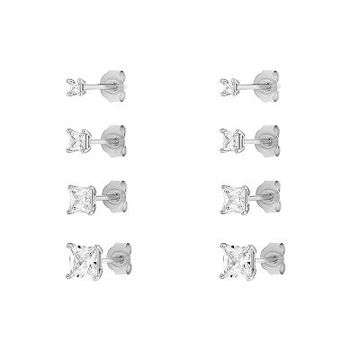 PRIMROSE 4-Pair Cubic Zirconia Square Stud Earring Set