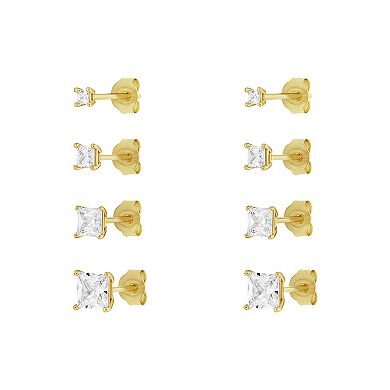 PRIMROSE 4-Pair Cubic Zirconia Square Stud Earring Set