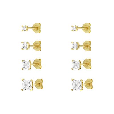 PRIMROSE 4-Pair Cubic Zirconia Square Stud Earring Set