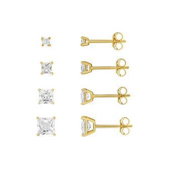 PRIMROSE 4-Pair Cubic Zirconia Square Stud Earring Set