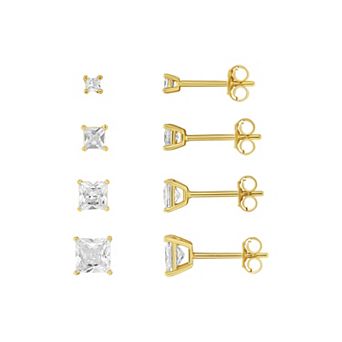 PRIMROSE 4-Pair Cubic Zirconia Square Stud Earring Set