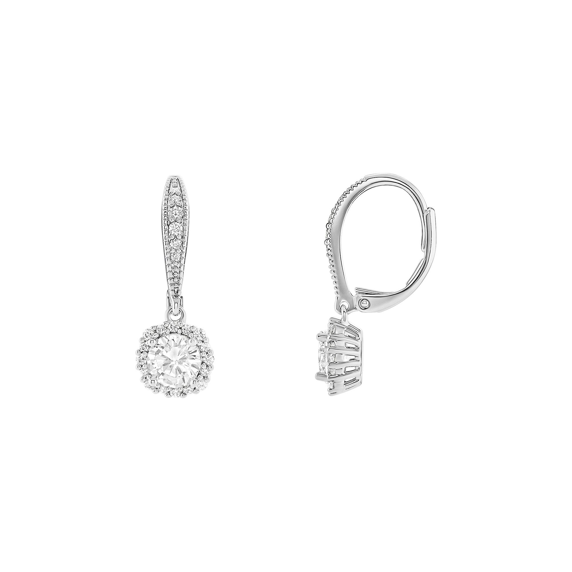 PRIMROSE Pave Cubic Zirconia Leverback Drop Earrings, Womens, Silver Tone