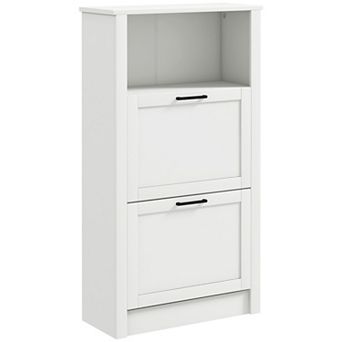 Homcom Shoe Storage Cabinet With Open Compartment And 2 Flip Drawers