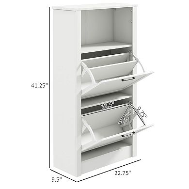 Homcom Shoe Storage Cabinet With Open Compartment And 2 Flip Drawers