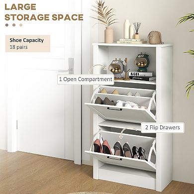 Homcom Shoe Storage Cabinet With Open Compartment And 2 Flip Drawers