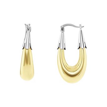 PRIMROSE Two Tone Polished Oval Hoop Earrings