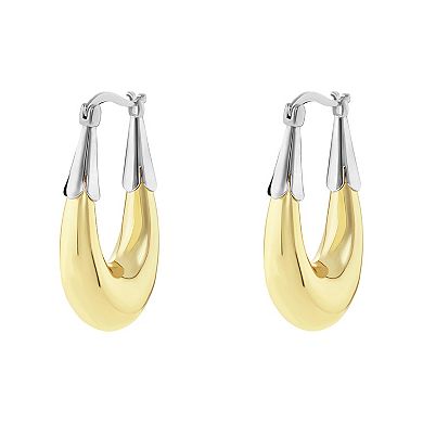 PRIMROSE Two Tone Polished Oval Hoop Earrings