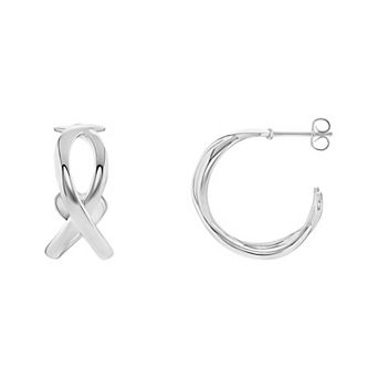 PRIMROSE Silver Tone Polished Twisted C Hoop Earrings